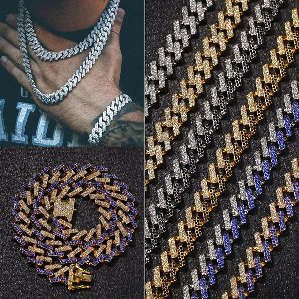15mm 6 färger kubansk länkkedjan halsband för män personlig guld silver hiphop bling diamant miami rappare bijoux mens kedjor men272v