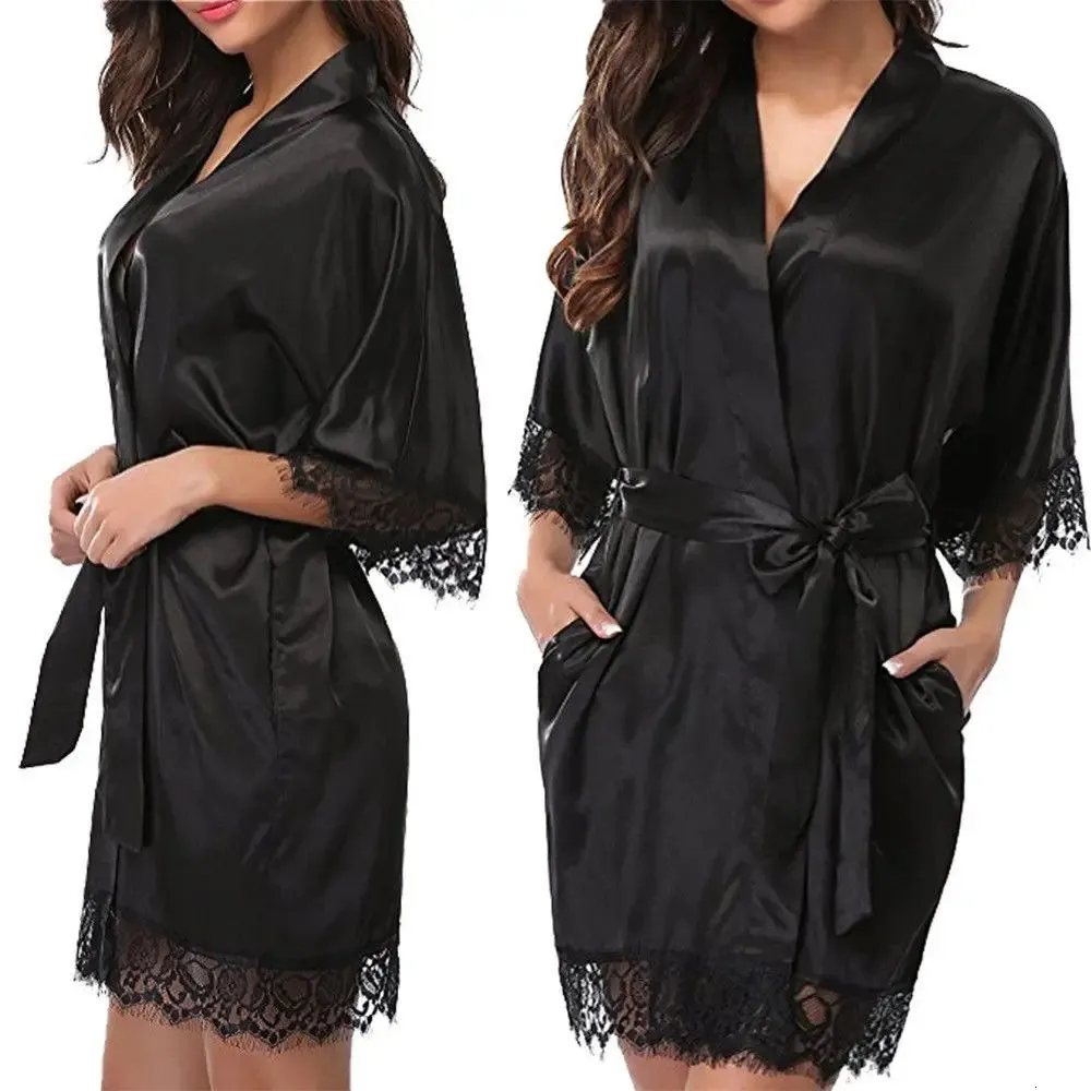 مجموعة مثيرة 1SET Womens Satin Lingerie Silk Lace Robe Dress Babydoll Nightdress Sleepwear 231129