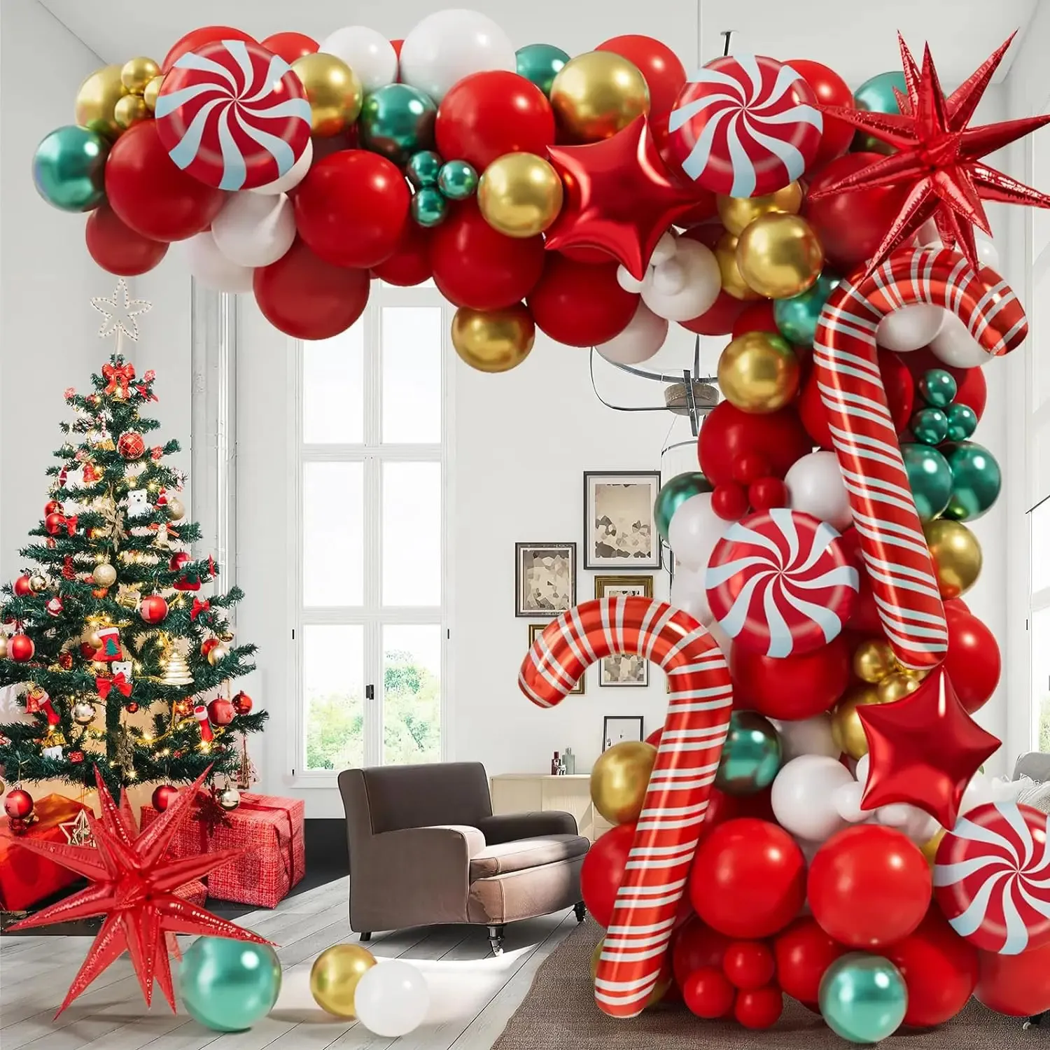 Décorations de Noël 147pcs Ballons Garland Arch Kit Rouge Blanc Métallique  Or Ballon Vert pour la fête 231128