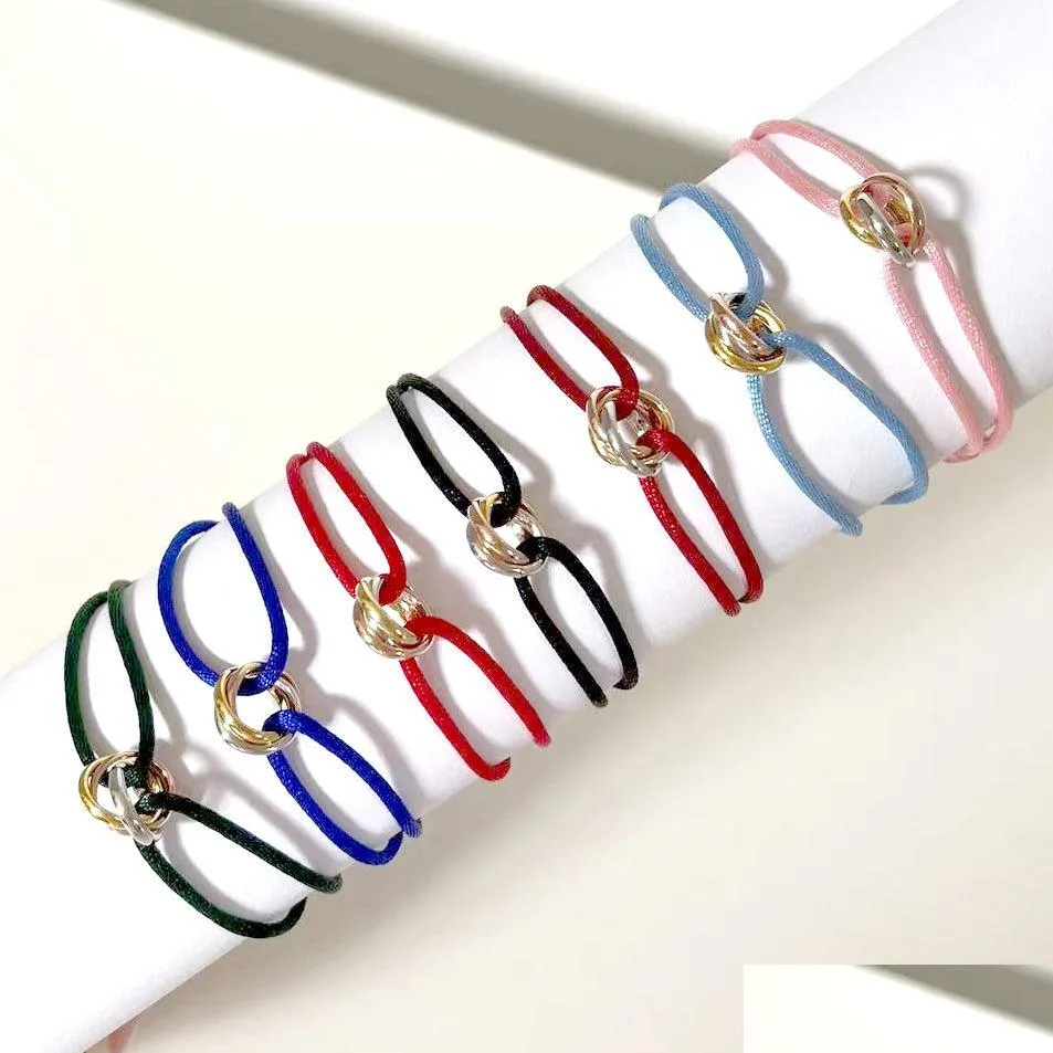 Braccialetti con ciondoli Moda Acciaio inossidabile 316L Trinity Anello Bracciale con cordino Tre anelli Cinturino a mano Coppia bracciali per donne e uomini Je Dhozy