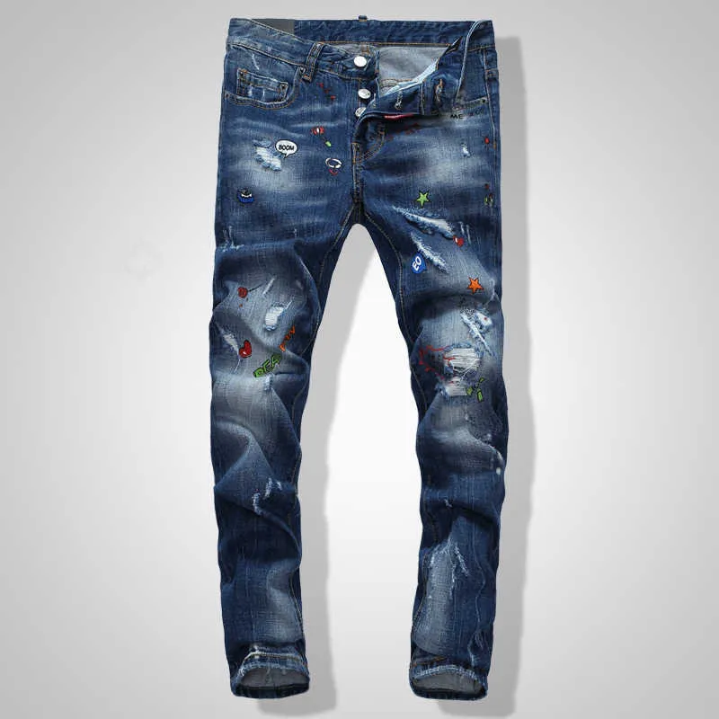 Jeans longs délavés pour hommes, taille basse, petit pied, qualité discothèque, tendance, personnalité en détresse, D2