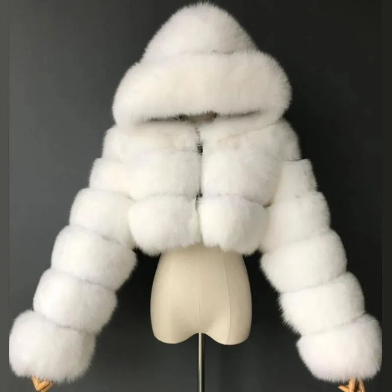 Femmes fourrure fausse hiver haute qualité manteau femmes épaissir chaud recadrée fourrure à capuche veste femme mode Faux vêtements d'extérieur 231129