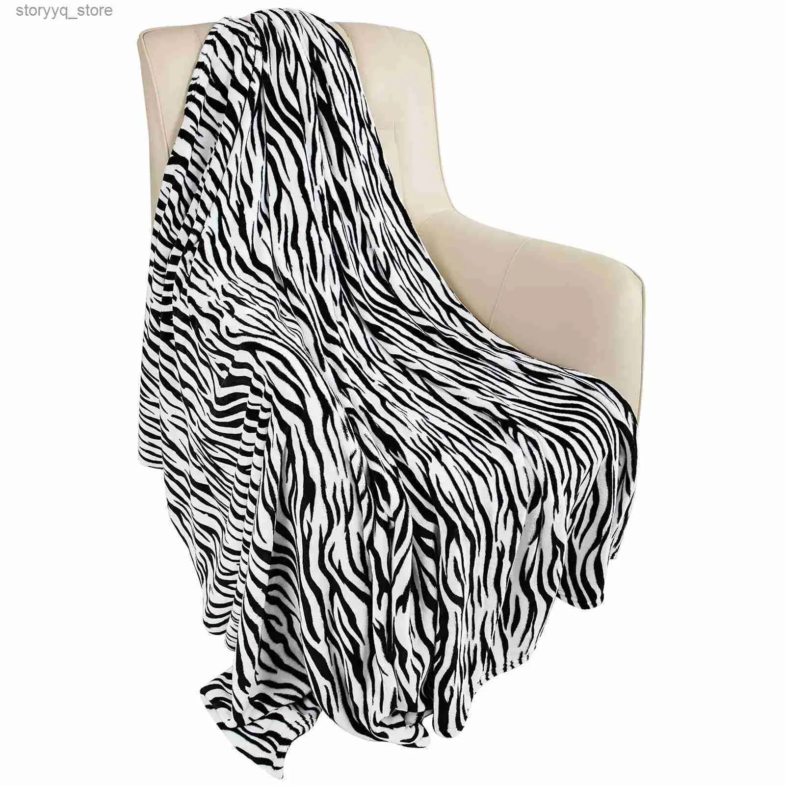 電気毛布フランネルフリースカウチ用のゼブラの毛布の毛布を投げる黒い白いファジー軽量暖かい居心地の良い快適な柔らかい毛布ソファQ231130