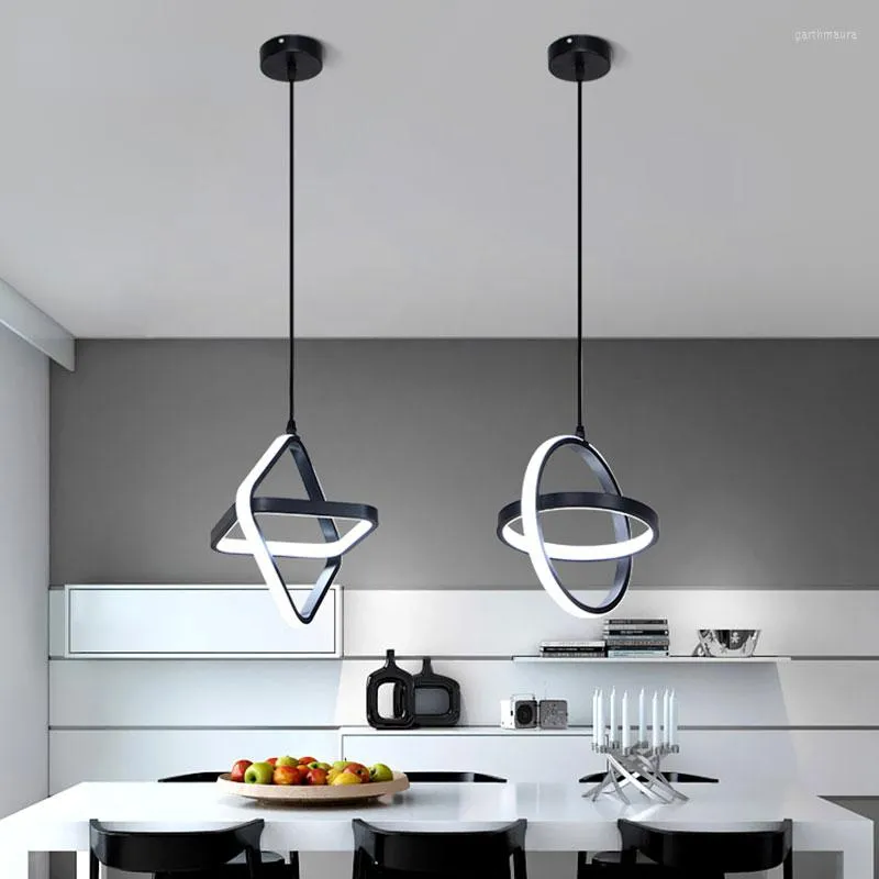 Lustres Moderne LED Pendentif Luminaires Noir Blanc Plafond Suspension Lampe Salle À Manger Cuisine Lustre Suspension