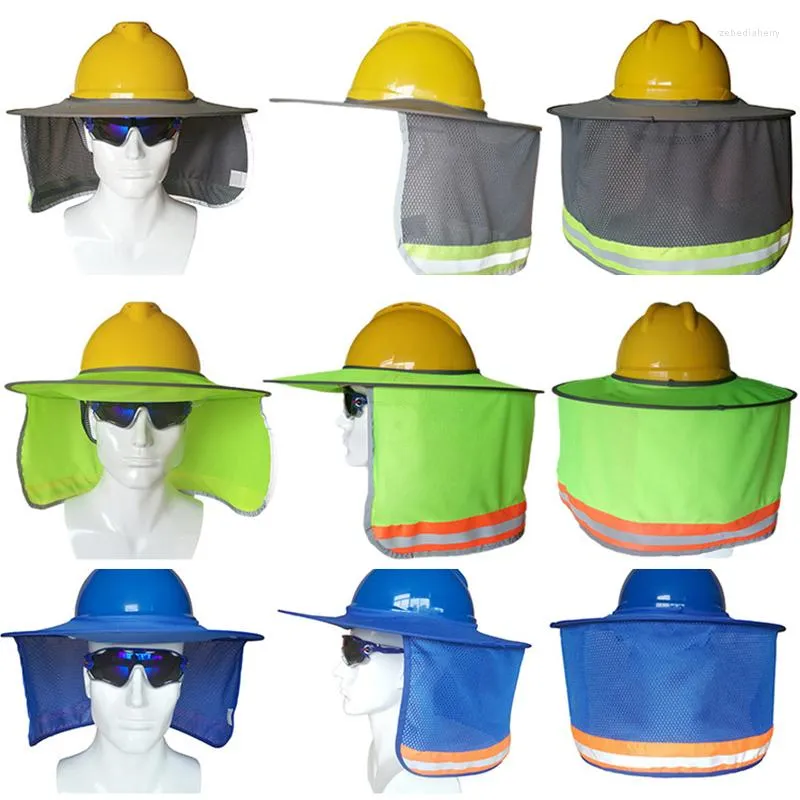 Berets Sunshade Outdoor Construction Safety Hard Hat Sun Shade Neck Shield Reflective Stripe Protective Helmets