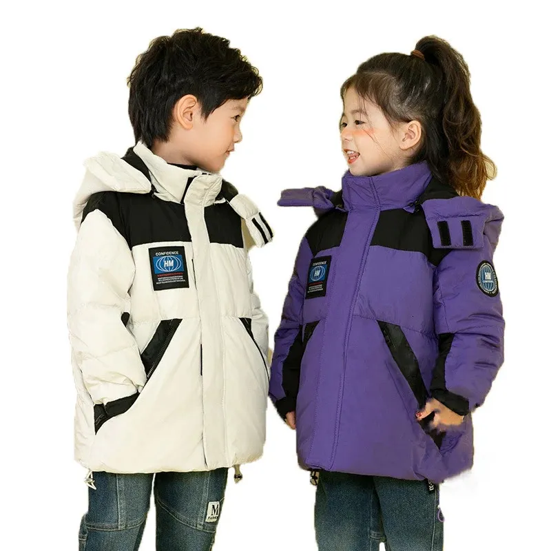 Manteau en duvet de canard blanc 90 pour enfant fille, chapeau amovible, épais, ample et chaud, veste pour filles et garçons, vêtements d'hiver pour enfants, 231128