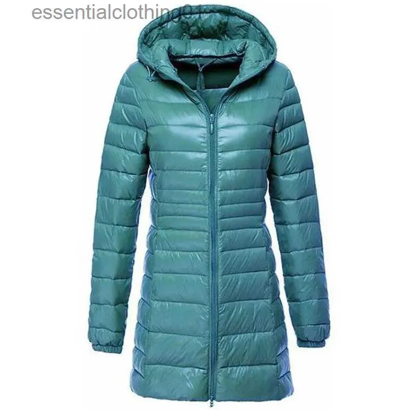 Parkas de plumón para mujer S-7XL Chaquetas largas para mujer Abrigo de plumón de pato con capucha ultraligero Abrigo de invierno acolchado portátil para mujer Parkas de plumón a prueba de viento L231129