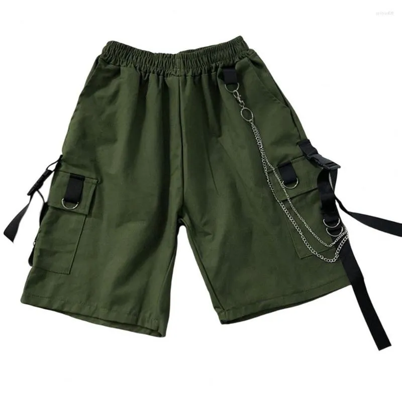 Heren shorts plus size mid-rise elastische tailleband multi-zakken kettingband mannen buiten fitness lading korte broek
