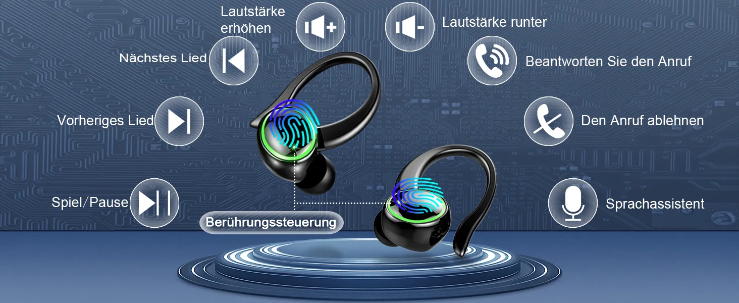 Kabellose Kopfhörer, 5.3 Bluetooth Kopfhörer mit Deep Bass Stereoklang, LED Power Display