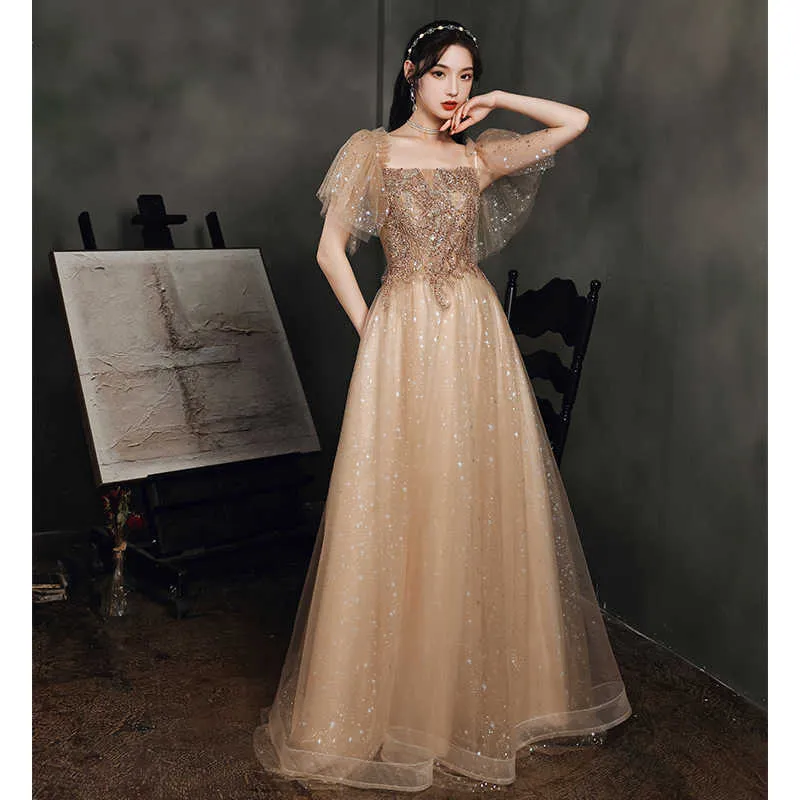 Party Dresses Banket Evening Dresses Female Champagne Host Artistic Exam Fairy Bridmaid Dresses Student Style Engagement Dresses