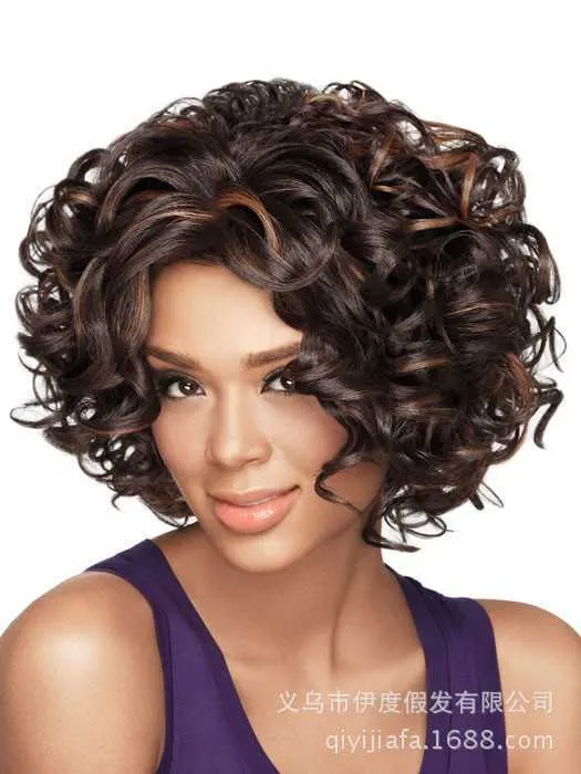 Synthetic Wigs Women's Black Headgear Small Curly Wig Headgear Rose Net Wig