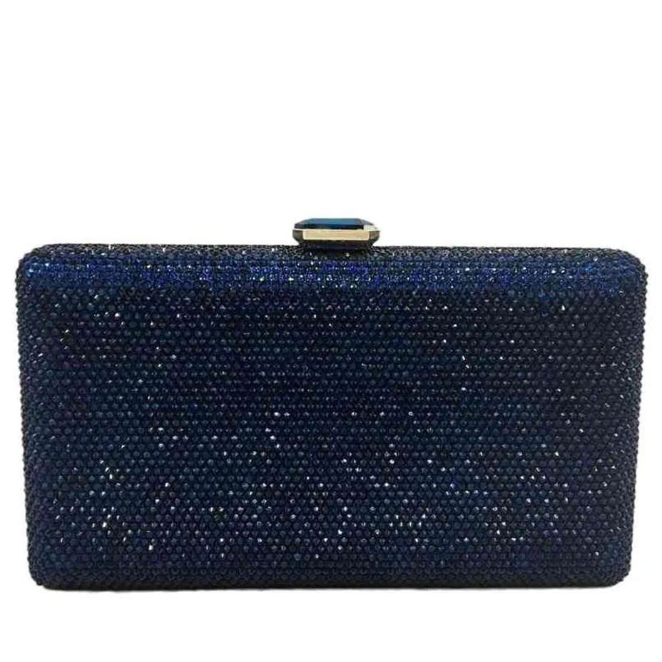 Boutique De FGG Blu Navy Donna Pochette in cristallo Borse da sera Borsa da sposa da sposa Borse per feste Borsa con diamanti 210823341F