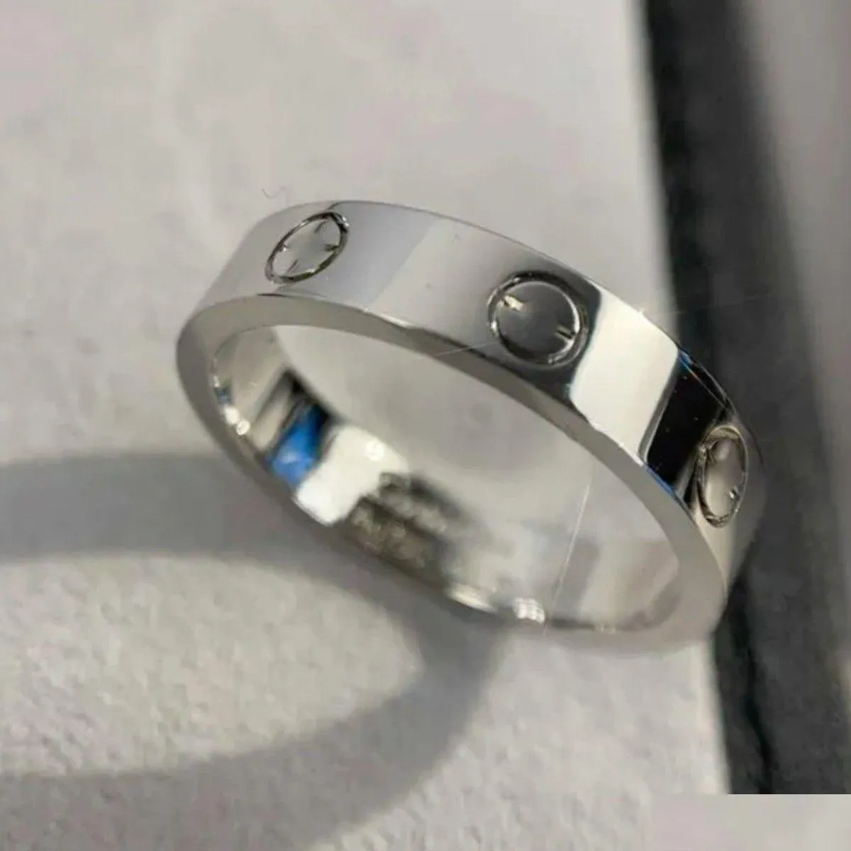 Bandringen Titanium Staal Logo Graveren 6Mm Diamant Liefde Nagelring 18K Goud Sier Rose Dames Heren Liefhebbers Bruiloft Sieraden Dame Partij 6 7 Dh4Wm