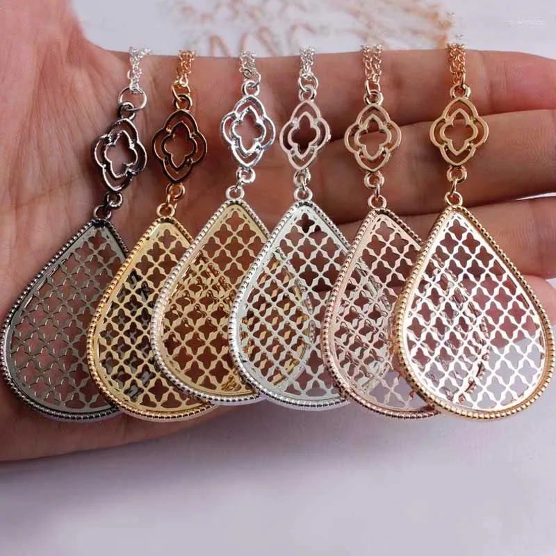 Pendant Necklaces ZWPON 2023 Cutouts Teardrop Necklace For Women Fashion Zinc Alloy Clover Charms Long Jewelry Wholesale