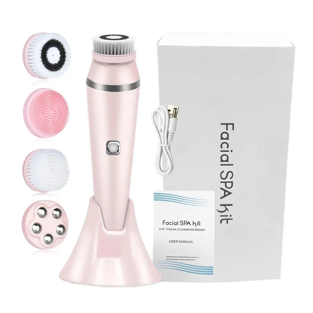 Strumenti per la pulizia Accessori Detergente elettrico 4 in 1 Lavaggio per massaggi Macchina per la pulizia del viso rotante automatica Rimozione impermeabile Esfoliante per punti neri 231128