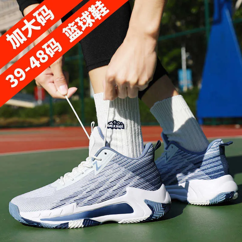 Mode grote maat basketbal herenschoenen ademend mesh rubberen zool antislip slijtvaste hoge top flyknit student sneakers 112923a