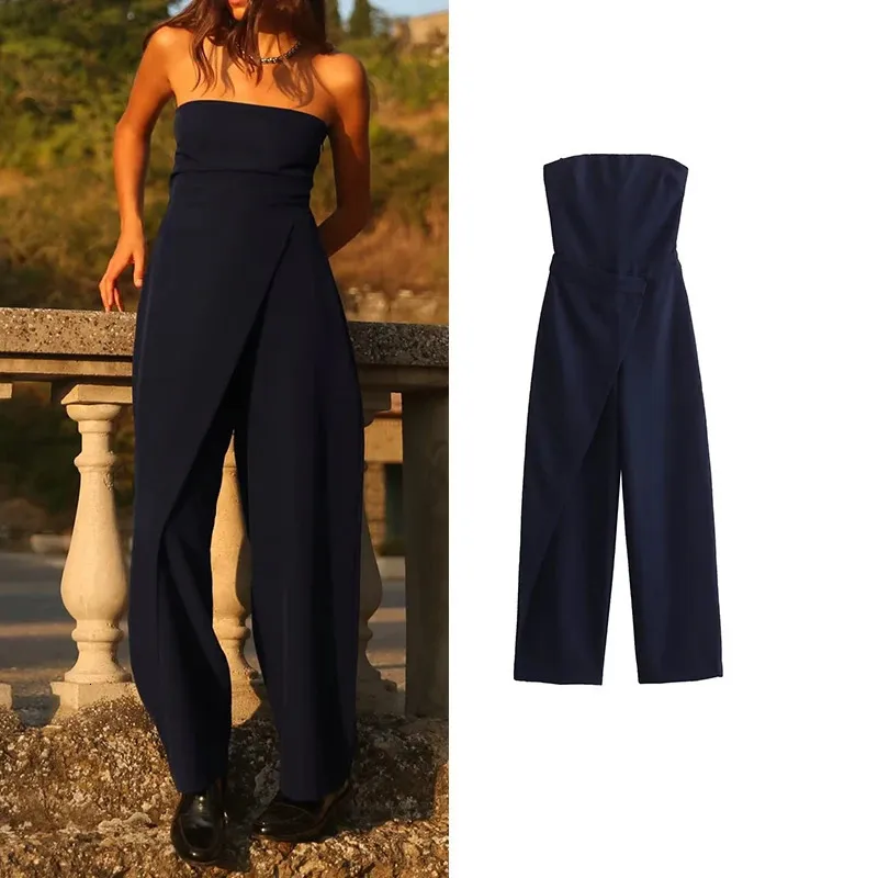 Kvinnors Jumpsuits Romper Jumpsuit Autumn 2023 Chic Tube Top Slim High midja bredben Street Elegant Fashion 231129