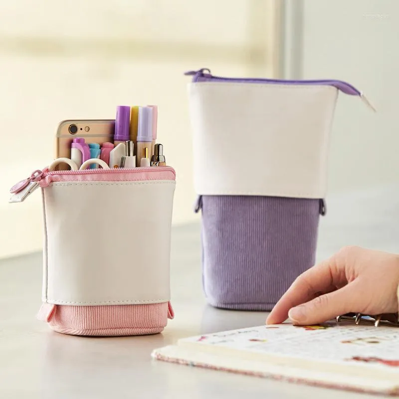 Sacs de rangement en cuir PU rétractable porte-crayon Style coréen école papeterie sac velours côtelé stylo mignon titulaire cadeaux pour enfant