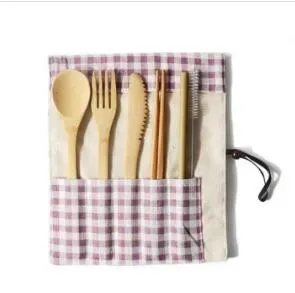 Bamboo Utensils travel Cutlery Set Eco-Friendly Wooden Outdoor Portable bamboo cutlery Set Spoon Fork Chopstick