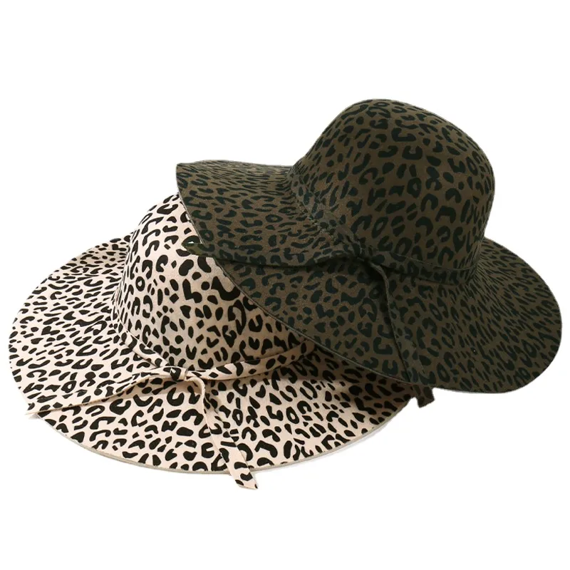 Leopard Print Dome Fedora Hat Women's Retro Felt Cap Outdoor UV Protection Fascinator Sun Hats for Women Luxury Designer Brand