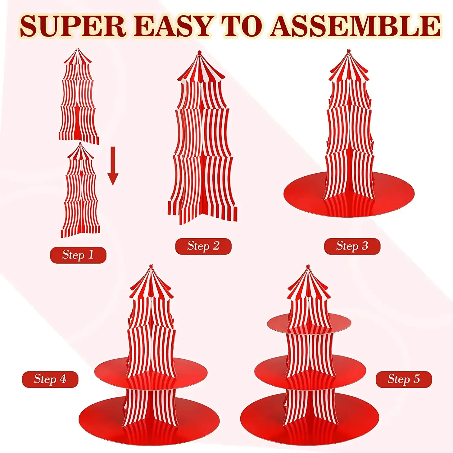 Cake Tools 1Set 3 Tier Circus Carnival Paper Cupcake Stand Red Striped Cake Decorating Supplies Children's Day Dessert Cupcake Stand 231129