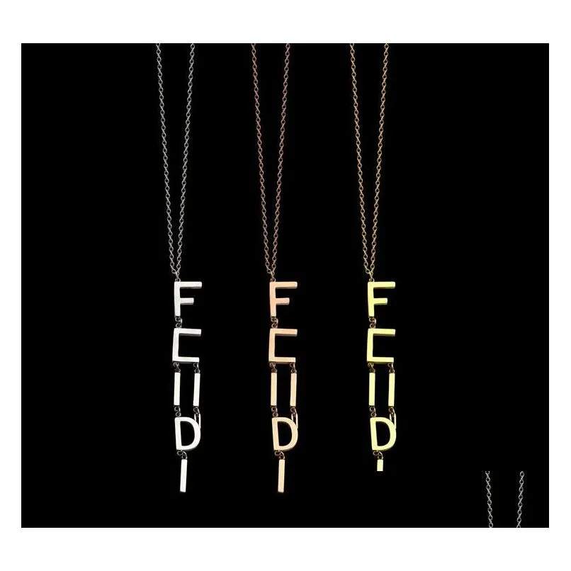 Pendant Necklaces 51Cm Length 10Cm Long Chain F Necklace High Polished Easy Chic Letter Logo Engrave Choker Stainless Steel Gold Sie Dhjgn