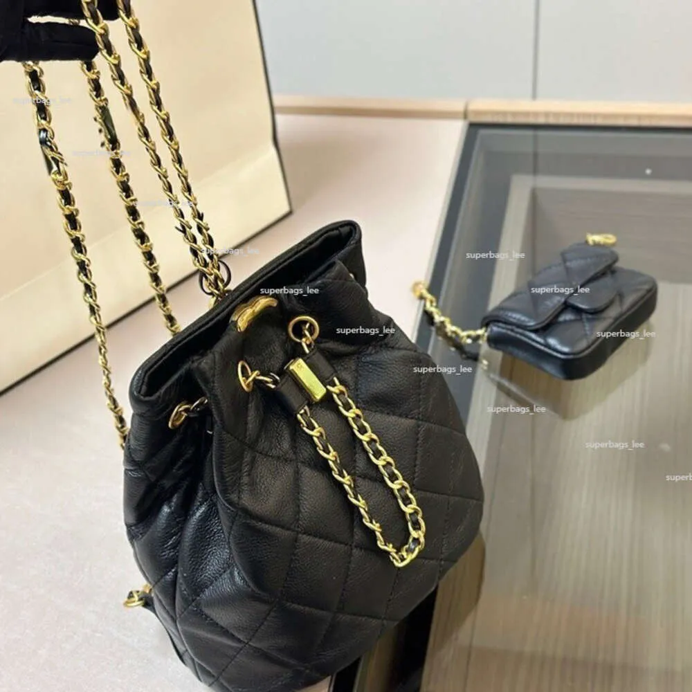 Black Sheepskin Chain Backpack for Women Casual Mini Rucksack with Metal Buckle 2024 Fashion Travel Bag