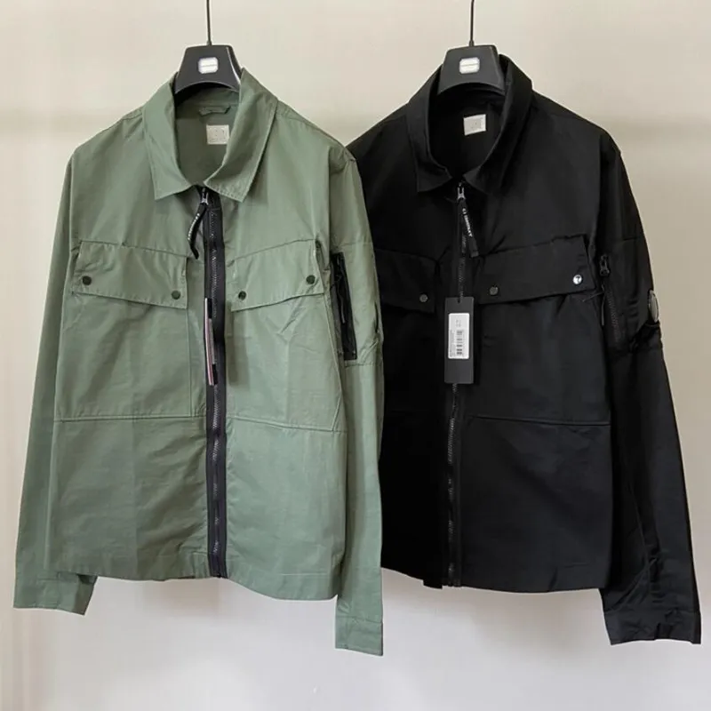 Surchemise utilitaire en Nylon teint pour hommes, vestes décontractées avec fermeture éclair, survêtement coupe-vent pour l'extérieur, manteaux pour hommes, noir, vert armée