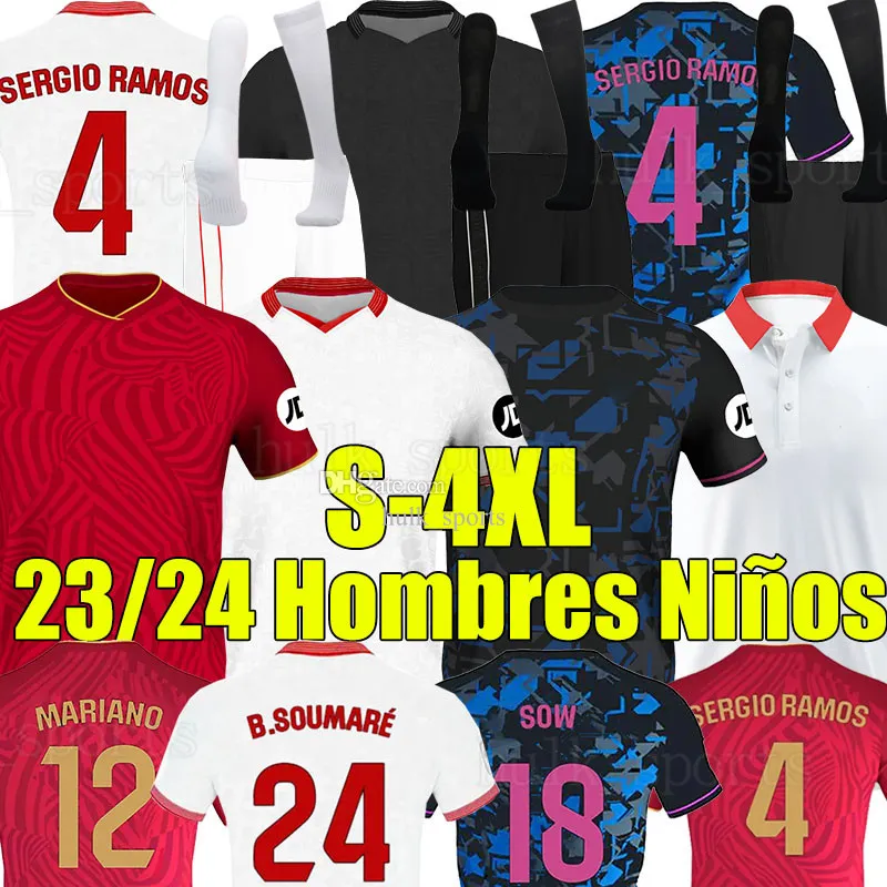 4xl 2023 2024 Seville Sergio Ramos Soccer Jerseys Sevillas Lamela Sow Gomez Camiseta L.Ocampos J.Navas Suso Munir