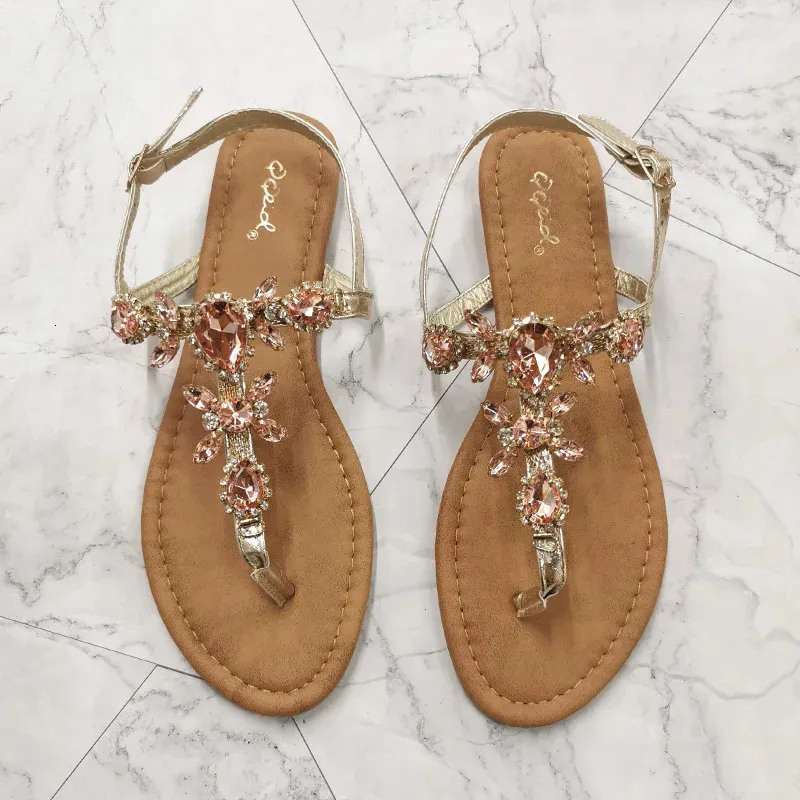 Sandals 2023 Summer Fashion Women's Sandals Rhinestone Decoration Simple and Comfortable Casual Button Women's Sandals Sandalias De Mujer 231129