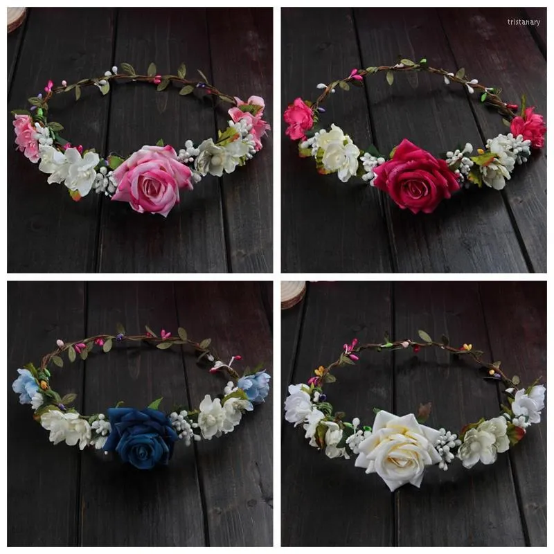 Pinces à cheveux Barrettes femmes mariage fleur guirlande couronne bandeau Floral Rose à la main vacances C1FEHair Tris22