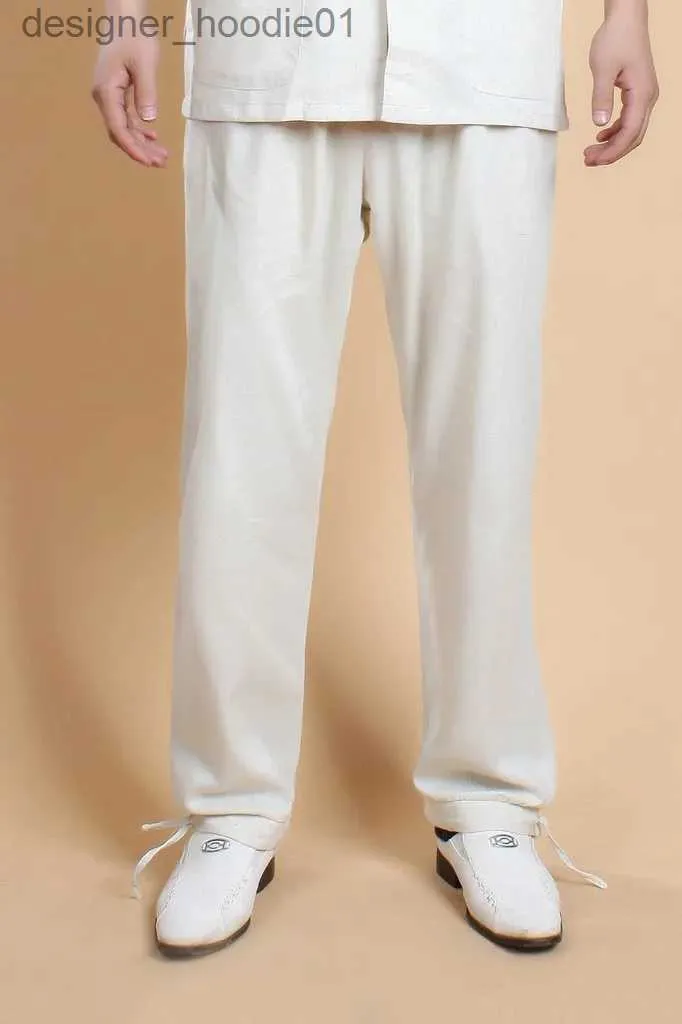 Calças masculinas branco chinês algodão linho calça homens kung fu wu shu calças soltas casuais tai chi calças tamanho s m l xl xxl xxxl mp001 l231129