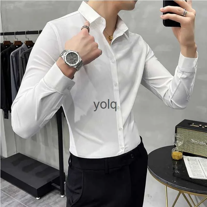 Men's Casual Shirts Men Turn-Down Collar Shirt Long Sleeve Slim Fit Button Down Wedding Dress White Gray 5XL 6XL 7XLyolq