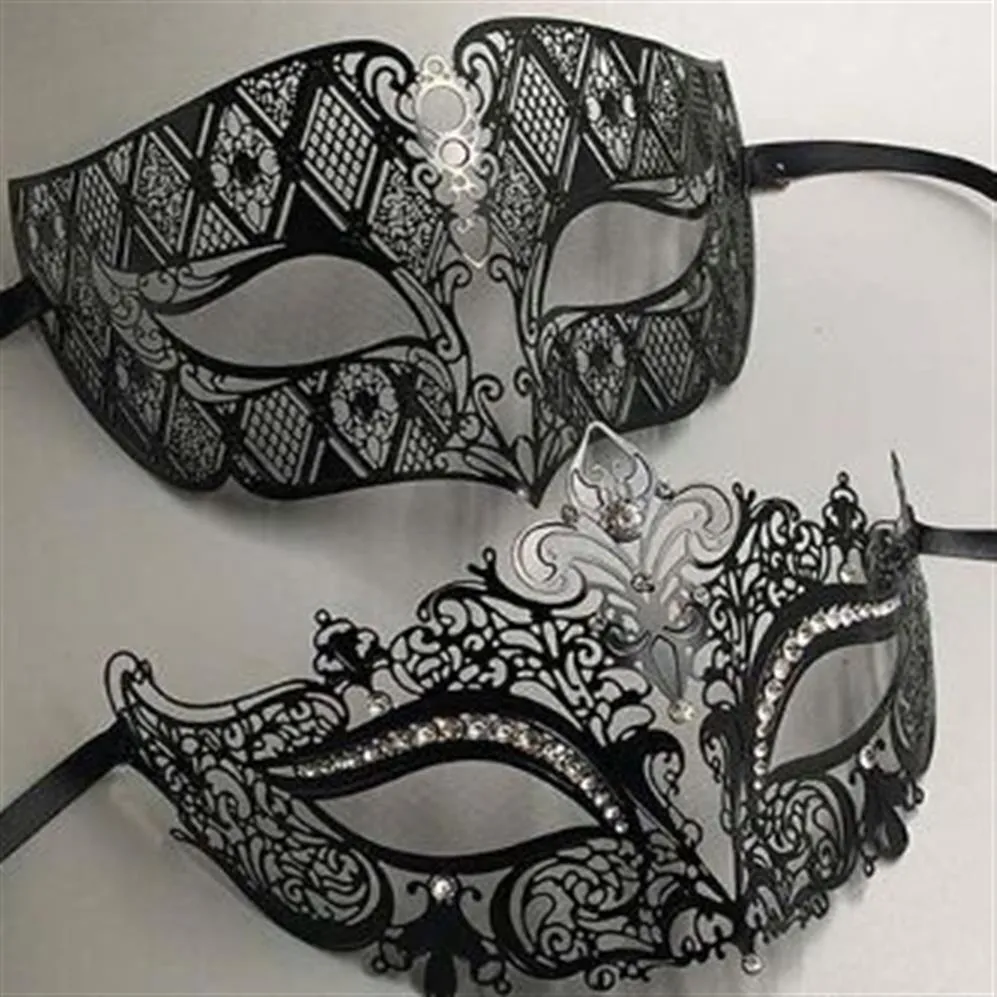 Metallo Filigrana Strass Mascherata Veneziana Coppia Maschera Coppia Ballo Evento Maschera per festa di nozze Lotto Costume UOMINI DONNE281s