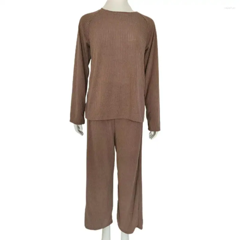 Conjunto de chándal elástico para mujer, pantalones de dos piezas, suéter de punto acogedor para invierno y otoño, pijamas suaves y cálidos para el hogar