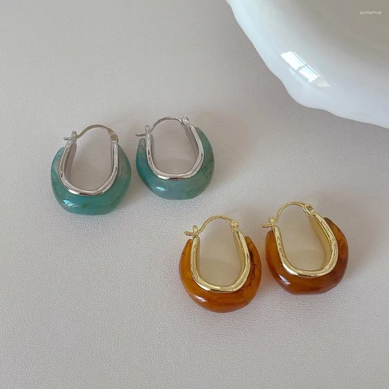 Orecchini a cerchio Minar Semplice Colore marrone verde acrilico per donna Ragazza 14K Oro reale Argento placcato Rame Orecchino geometrico ovale