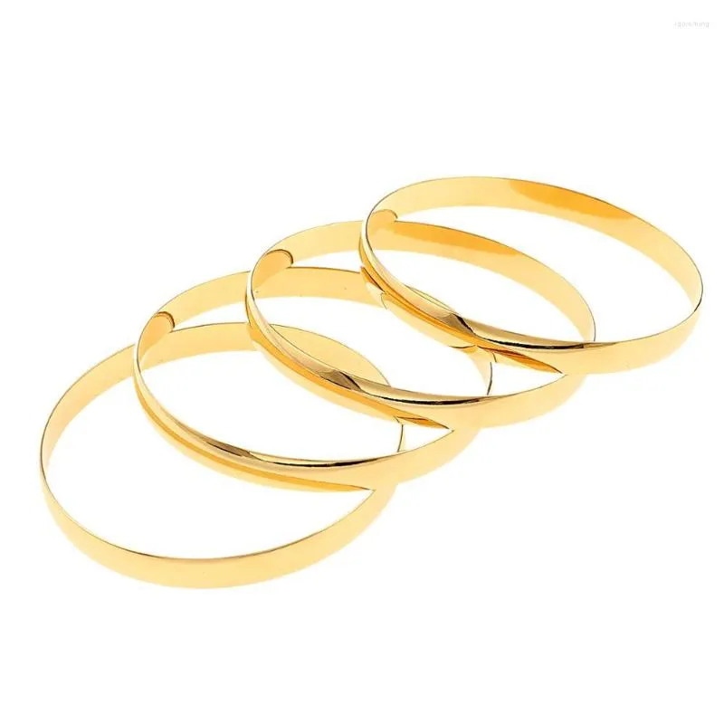 Bangle 4pcs Big Size Gold Color Copper Plane Round Simple Jewelry Women Charm Bangles