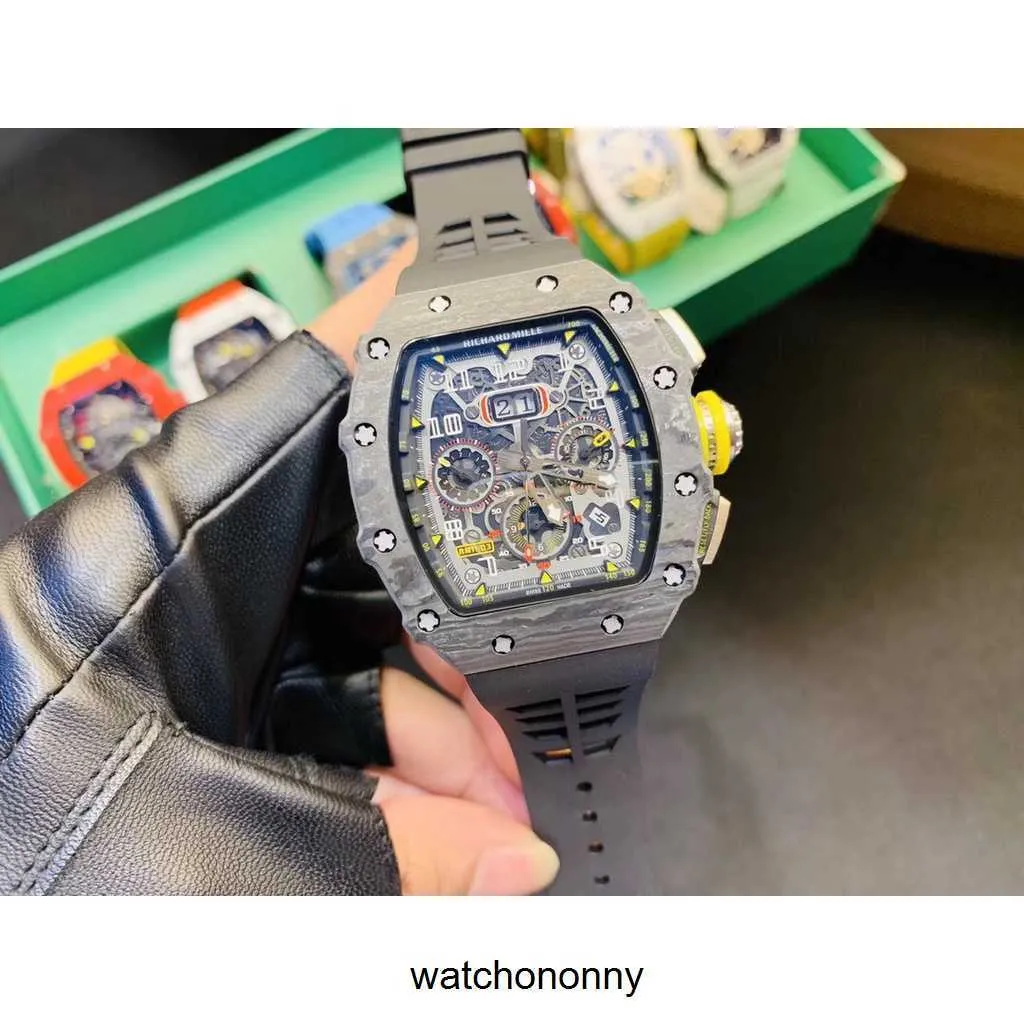 Ontwerper Ri mliles Luxe horloges Mechanisch horloge Rm11-03 Zwitsers automatisch uurwerk Saffierspiegel Geïmporteerde rubberen horlogebandB93U