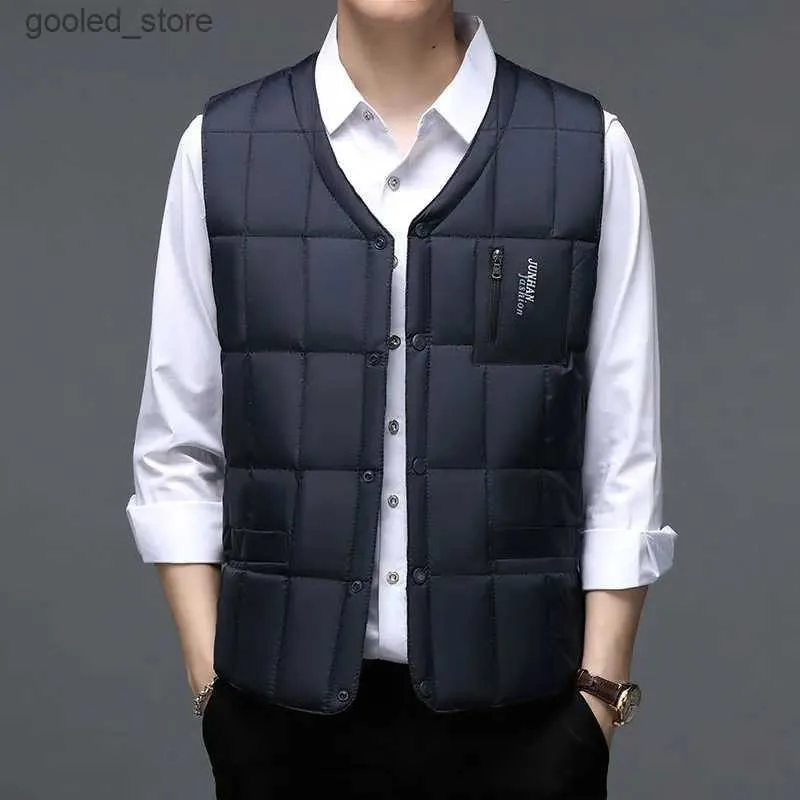 Men's Vests Men Winter Warm Sleeveless V-neck Button Lightweight Waistcoat Casual Tops Vest Ultra Light Cotton Down Waistcoat Coat Q231129