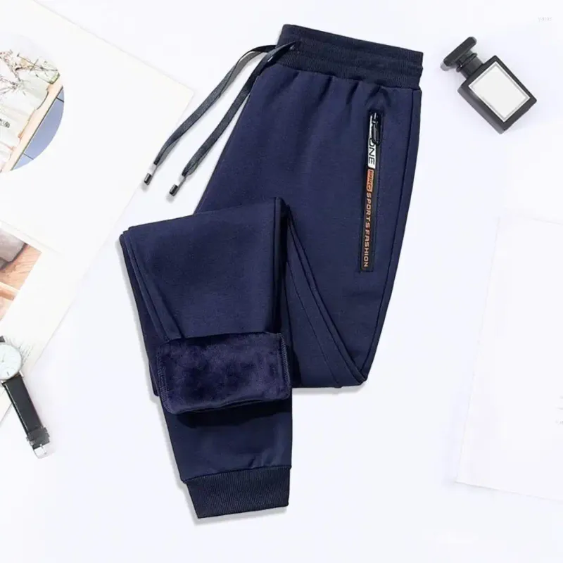 Men's Pants Windproof Jogging Winter Fleece Lined Cozy Thicken Sweatpants With Elastic Waist Drawstring