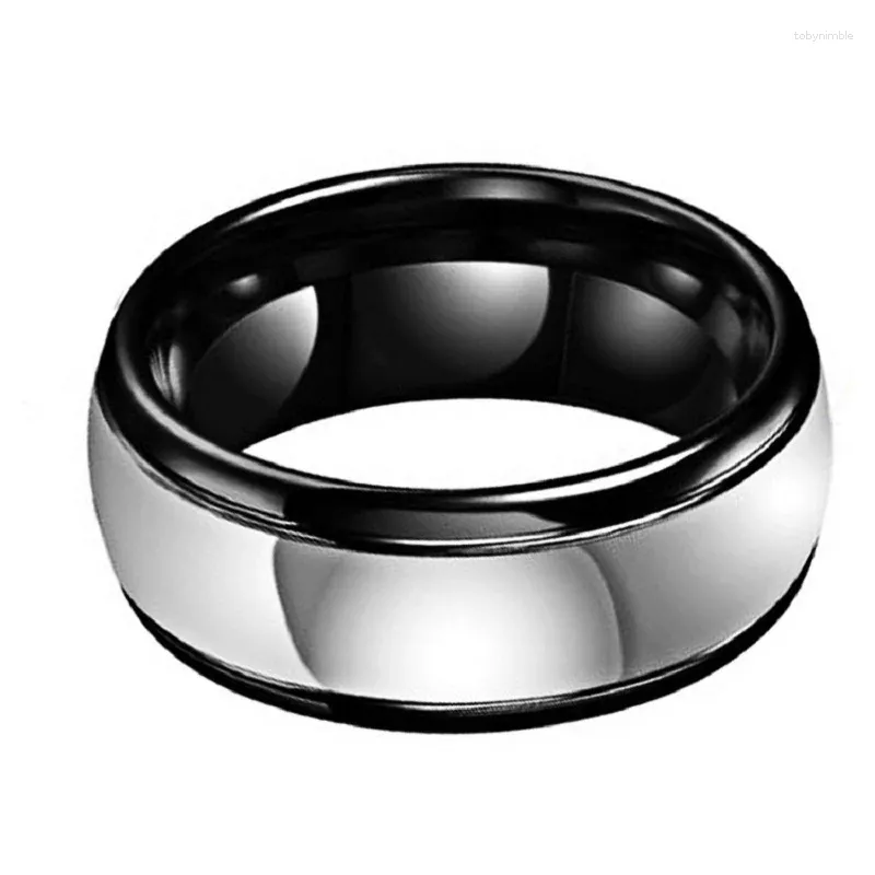 Cluster Rings ZHUMAN 2023 Fashion Stainless Seel Ring Personalized Design Black And White Curved Simple Trendy Student Jewelry