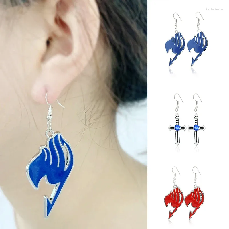 Boucles d'oreilles pendantes avec Logo de guilde fée/queue, Badge de tatouage, bleu, rouge, rose, noir, clou d'oreille en émail, bijoux à la mode, vente en gros