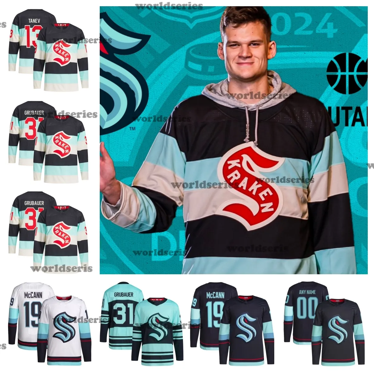 Kraken 10 Matty Beniers 2024 Winter Classic Jersey Yanni Gourde Philipp Grubauer Jared McCann Brandon Tanev Jamie Oleksiak Cale Fleury Larsson Eberle Jared McCann