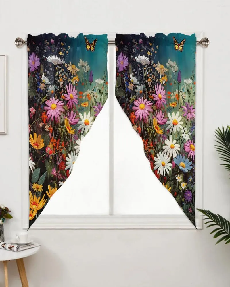 Curtain Daisy Flower Butterfly Bushes Window Living Room Bedroom Decor Drapes Kitchen Decoration Triangular