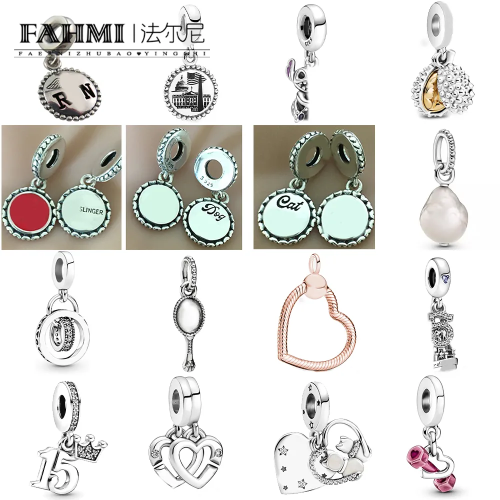 Fahmi Exquisite and elegant King of Fruits large pearl vanity mirror silver enamel pendant heart-shaped charm Special gifts for Mother Wife Kids Lover Friends