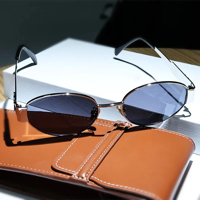 Okulary przeciwsłoneczne luksusowe kobiety retro marka metalowe owalne okulary przeciwsłoneczne ciemne ochronę ochronną UV sesje jazdy do pracy unisex 231129