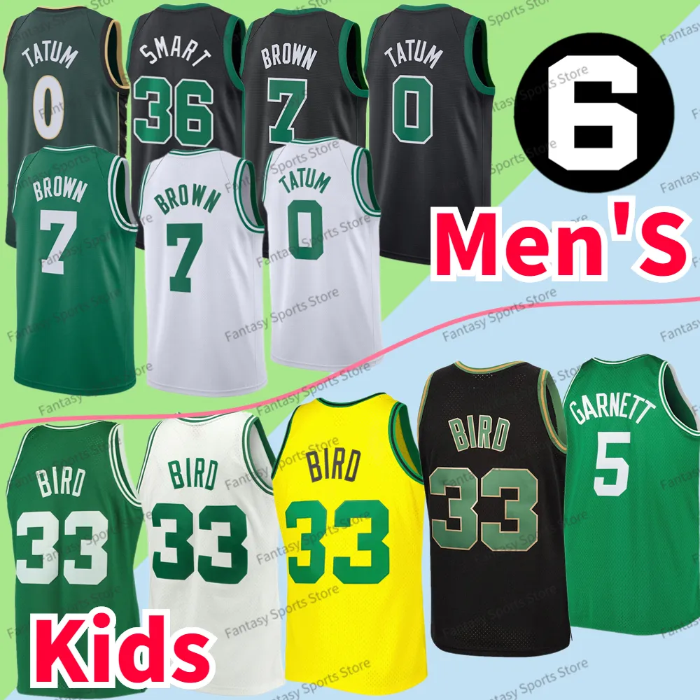 2023 Noir 6 Patch Basketball Jersey 0 33 7 36 Jayson Tatum Larry Bird Jaylen Brown Marcus Smart Vert Blanc Noir Cousu Hommes Chemises