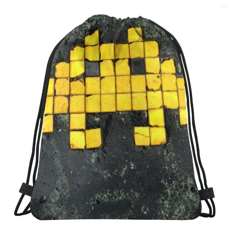 Shopping Bags Thought Space Invaders Retro Game Portable Hiking Drawstring Riding Gym Clothes Storage Backpacks