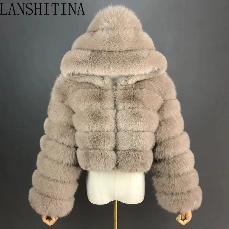 Manteau en fausse fourrure pour femmes avec capuche, vêtements courts d'hiver pour femmes, Style de vente réelle, 231128