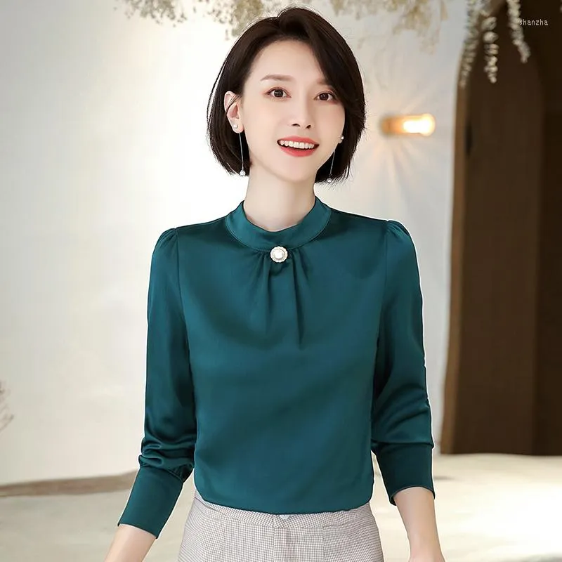 Kvinnors blusar 2023 Spring Autumn Fashion Simple Soild and Shirt for Women Business Work Wear Ol Style Långärmad damblus Tops